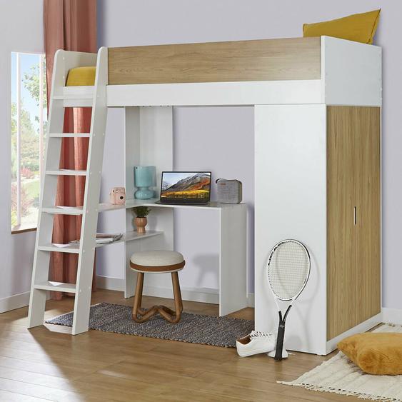 Lit Mezzanine Combiné Memphis Blanc Et Bois