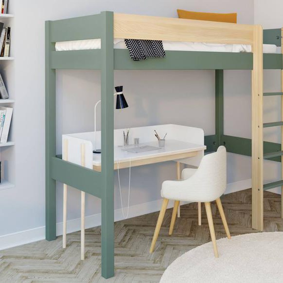 Lit Mezzanine Landes Kaki Et Bois Massif