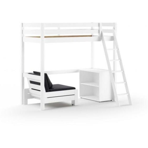 Lit Mezzanine - PINO - 90x200 cm - Bibliothèque - Lit Fauteuil - Pin Massif Blanc