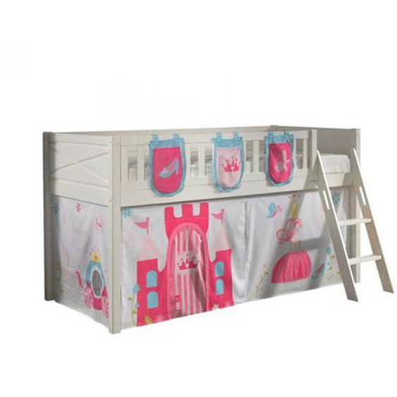 Lit Mezzanine Vipack Scott - Blanc - 90x200 cm - Avec Rideau Princess et 3 Sacs Rangement