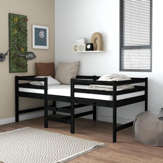 Lit mi-haut sans matelas noir bois de pin massif 90x200 cm