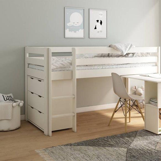 Lit Mi-hauteur Avec Bureau Et Commode Jade Blanc