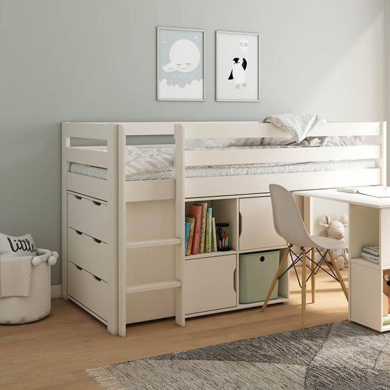 Lit Mi-hauteur Avec Bureau Et Rangement Jade Blanc