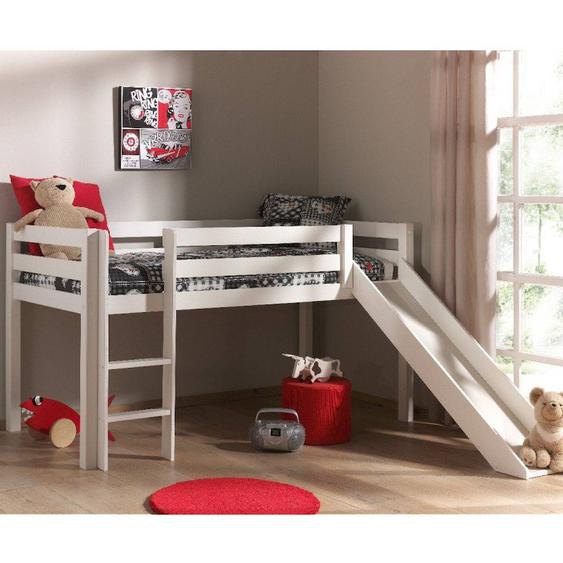 Lit Mi-hauteur Avec Toboggan En Pin Massif Naturel Armance & Faustin Blanc