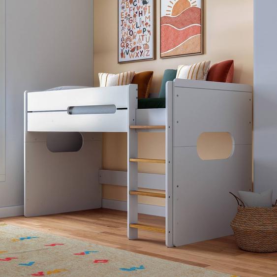 Lit Mi-hauteur Leji Blanc Et Noisette