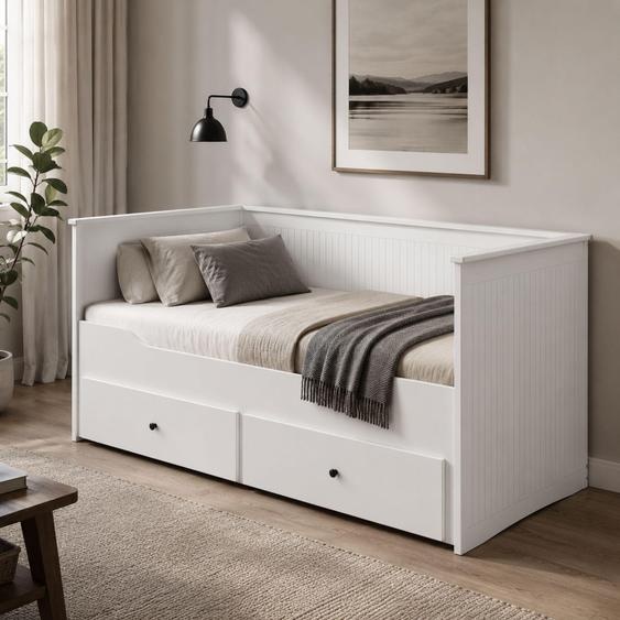 Lit modulable multifonction, convertible en lit simple, canapé-lit, lit avec tiroirs et matelas | Lit dappoint, canapé-lit, chambre damis, chambre de jeunes, chambre à coucher, meubles | Convertible en lit de 160x200 cm avec système de roulettes | Blanc