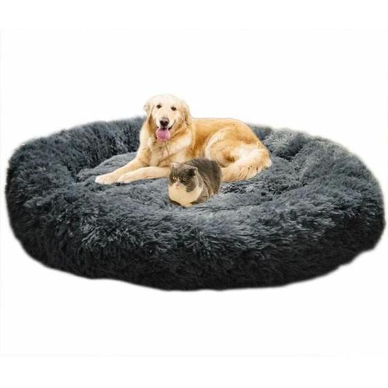 Lit moelleux rond pour Chat et Chien Extra large Lavable avec coussin,Deluxe Panier pour Animal Domestique-100x100cm-gris
