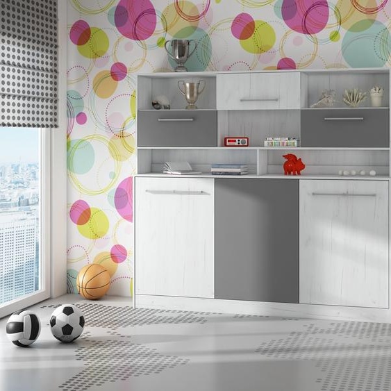 Lit mural horizontal lit armoire ROGER 90x200 cm Lit mural pliant, lit armoire pliant, armoire avec lit pliant intégré, lit fonctionnel CRAFT BLANC / GRAPHIT (avec étagères supplémentaires)