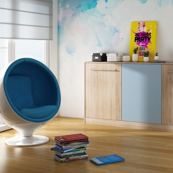 Lit mural horizontal Lit escamotable ROGER 90x200 cm Lit pliant mural, lit pliant escamotable, armoire avec lit pliant intégré, lit fonctionnel SONOMA CHÊNE / BLEU - Sans étagères supplémentaires