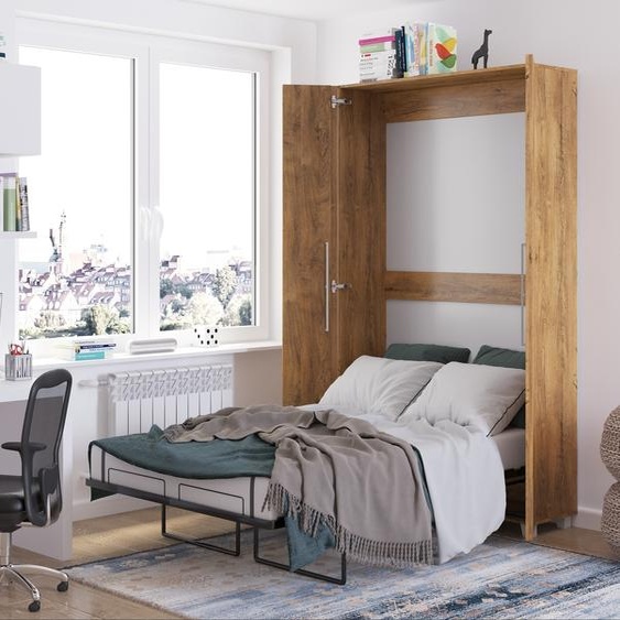 Lit mural lit armoire TEDDY 120x200 chêne bourgogne vertical lit mural pliant, lit armoire pliant, armoire avec lit pliant intégré, lit fonctionnel incl. sommier à lattes