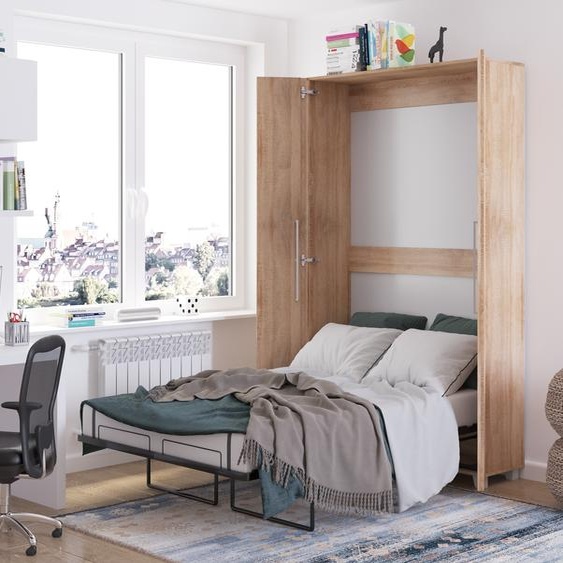 Lit mural Lit armoire TEDDY 120x200 Chêne Sonoma Vertical Lit mural pliant, lit armoire pliant, armoire avec lit pliant intégré, lit fonctionnel y compris sommier à lattes