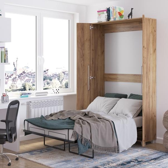 Lit mural lit armoire TEDDY 120x200 Gold Craft chêne vertical lit mural pliant, lit armoire pliant, armoire avec lit pliant intégré, lit fonctionnel y compris sommier à lattes