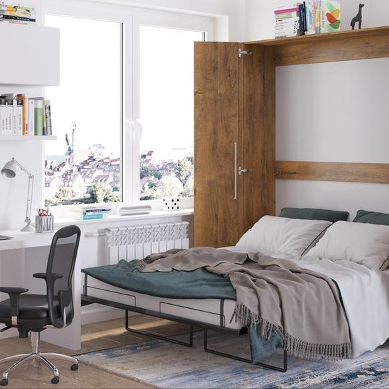 Lit mural lit armoire TEDDY 160x200 chêne bourgogne vertical lit mural pliant, lit armoire pliant, armoire avec lit pliant intégré, lit fonctionnel incl. sommier à lattes