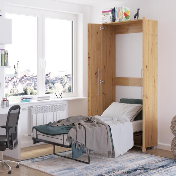 Lit mural Lit armoire TEDDY 90x200 Artisan chêne vertical Lit mural pliant, lit armoire pliant, armoire avec lit pliant intégré, lit fonctionnel y compris sommier à lattes