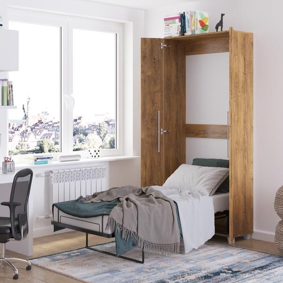 Lit mural lit armoire TEDDY 90x200 chêne bourgogne vertical lit mural pliant, lit armoire pliant, armoire avec lit pliant intégré, lit fonctionnel incl. sommier à lattes