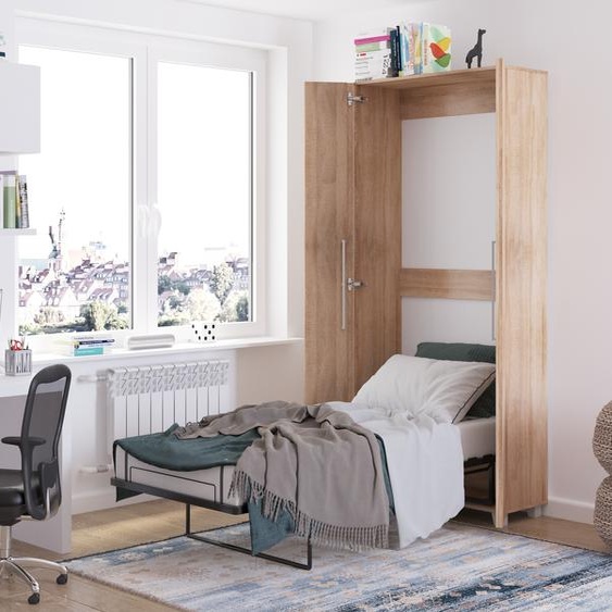 Lit mural Lit armoire TEDDY 90x200 Chêne Sonoma Vertical Lit mural pliant, lit armoire pliant, armoire avec lit pliant intégré, lit fonctionnel y compris sommier à lattes