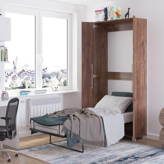 Lit mural lit armoire TEDDY 90x200 Craft chêne Tobacco vertical lit mural pliant, lit armoire pliant, armoire avec lit pliant intégré, lit fonctionnel y compris sommier à lattes