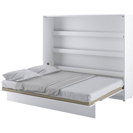 Lit mural Lit escamotable BED CONCEPT BC-14 Horizontal 160x200 BLANC HAUT BRILLANCE Lit mural escamotable, lit escamotable armoire, armoire avec lit escamotable intégré, lit fonctionnel y compris sommier à lattes