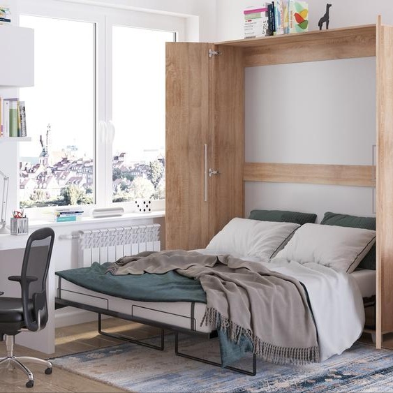 Lit mural Lit escamotable TEDDY 160x200 Chêne Sonoma Vertical Lit mural escamotable, lit escamotable armoire, armoire avec lit escamotable intégré, lit fonctionnel y compris sommier à lattes
