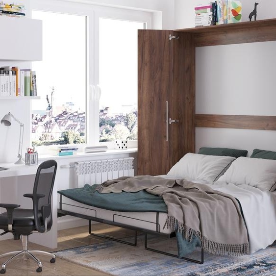 Lit mural Lit escamotable TEDDY 160x200 Craft chêne tobacco Lit vertical escamotable mural, lit escamotable escamotable, armoire avec lit escamotable intégré, lit fonctionnel avec sommier à lattes inclus