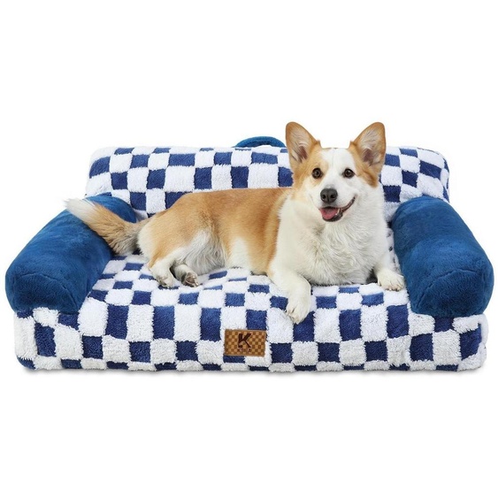 Lit orthopédique pour chat, lit pour chien, peluche, 89x56 cm, bleu, lavable, avec dossier