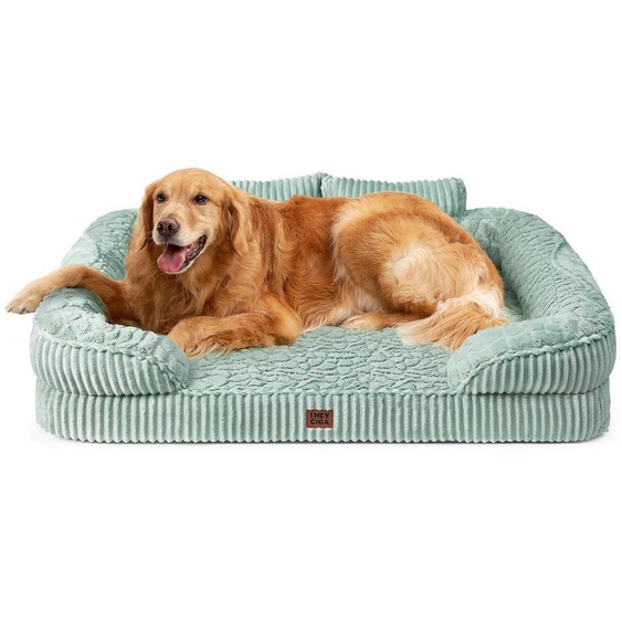 Lit orthopédique pour chien, 107x76 cm, vert jade, avec support pour la nuque et couche imperméable