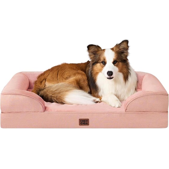 Lit orthopédique pour chien, 91x68 cm, en mousse à mémoire de forme, avec un bord surélevé, lavable, imperméable, antidérapant, couleur rose