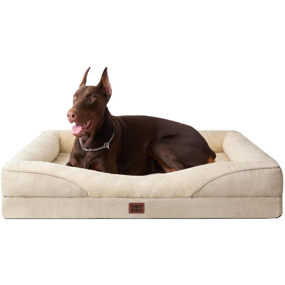 Lit orthopédique pour chien avec 4 bords, dimensions 122x89 cm, couleur beige