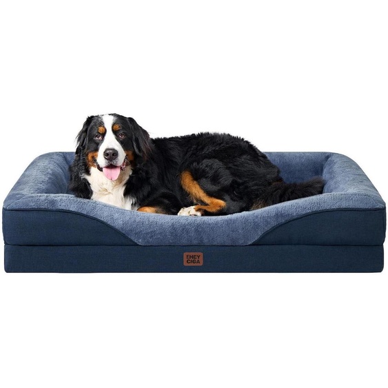 Lit orthopédique pour chien avec 4 bords, dimensions 122x89 cm, couleur bleu marine