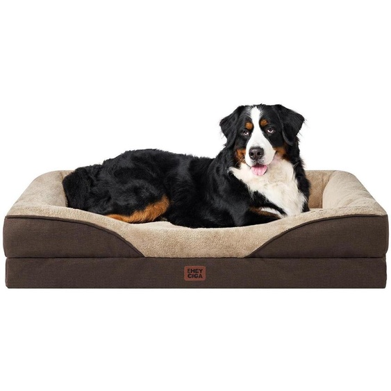 Lit orthopédique pour chien avec 4 bords, dimensions 122x89 cm, couleur marron