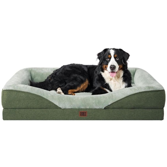 Lit orthopédique pour chien avec 4 bords, dimensions 122x89 cm, couleur verte