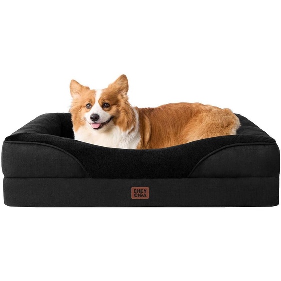 Lit orthopédique pour chien avec 4 bords, dimensions 89x56 cm, couleur noire