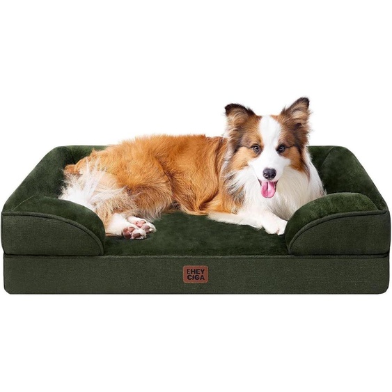 Lit orthopédique pour chien, avec mousse à mémoire de forme, dimensions 104x69 cm, couleur vert foncé, lavable, imperméable, antidérapant