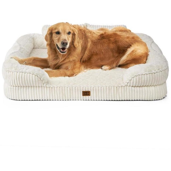 Lit orthopédique pour chien, grande taille, 107x76 cm, couleur beige, avec support pour la nuque et housse imperméable