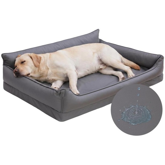 Lit orthopédique pour chien, imperméable, dimensions 111x81 cm, couleur gris, aspect cuir