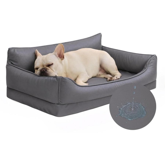 Lit orthopédique pour chien, imperméable, gris, imitation cuir, dimensions 73 x 45 cm