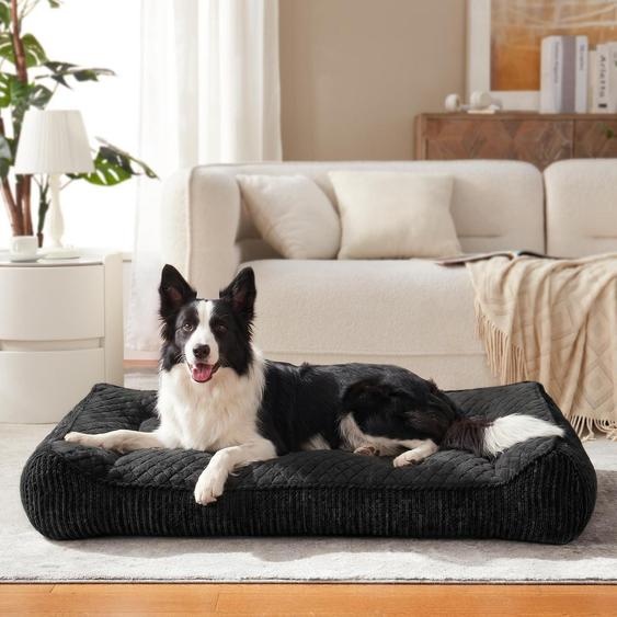 Lit orthopédique pour chiens de grande taille, lavable, avec housse amovible, antidérapant, avec bordure surélevée, en polaire à motifs de flocons de neige, dimensions : 89 x 64 x 20 cm, couleur : noir