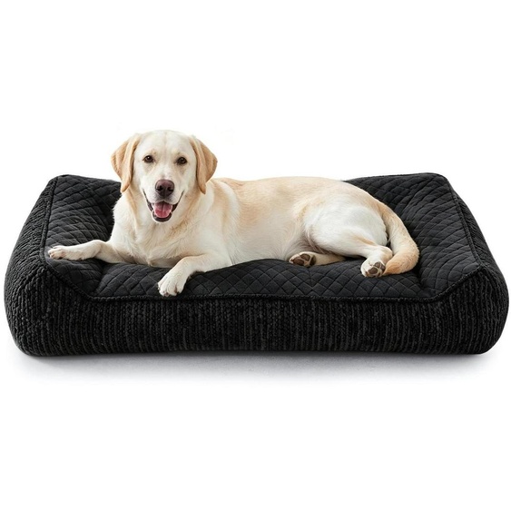 Lit orthopédique pour chiens de grande taille, lavable, avec housse amovible, antidérapant, avec bordure surélevée, en polaire à motifs de flocons de neige, dimensions : 97 x 71 x 22 cm, couleur : noir