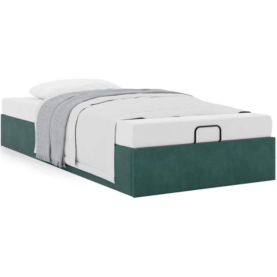 Cadre de lit ottoman sans matelas vert foncé 90x200 cm velours