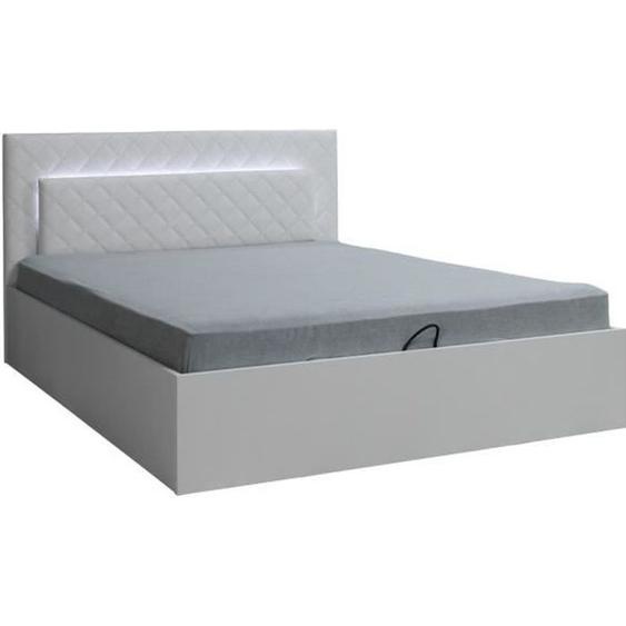 Lit PANAREA 160 x 200 cm sommier inclus, idéal pour chambre à coucher. Meuble design Blanc