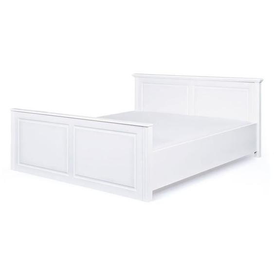 Lit - PEGANE - Pin massif teinté Blanc - 160x200 cm - A lattes - Classique - Intemporel