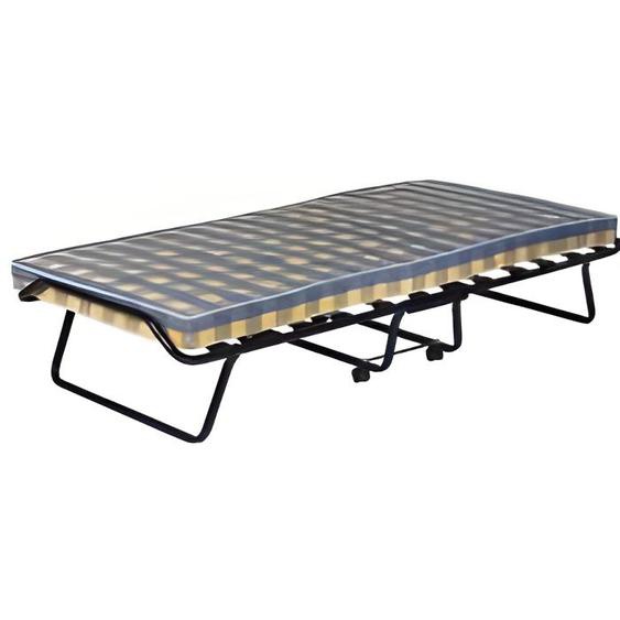 Lit pliant - ALTOBUY - 80x190cm - Métal bleu nuit - 12 lattes - 4 roulettes pivotantes
