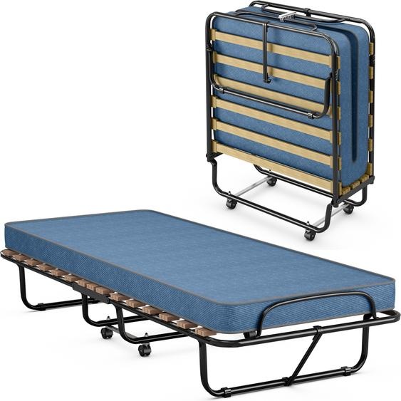 lit pliant avec matelas lit dinvité portable et à roulettes 190 x 80 x 33 cm bleu