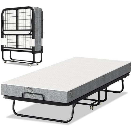Lit pliant Eikuavons avec matelas, dimensions 90x200 cm, lit dappoint pliable avec structure en métal, roulettes et housse anti-poussière