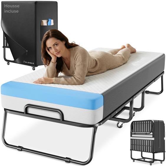 Lit pliant ELONEO avec matelas haut de gamme, 90 x 200 cm