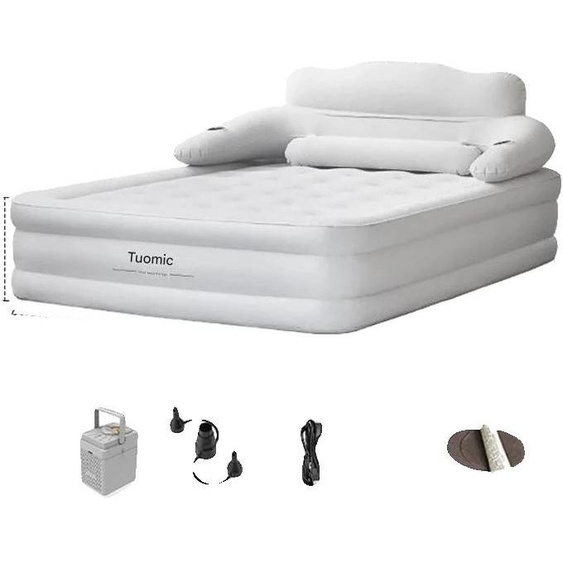 Lit pliant gonflable, pompe à air intégrée, matériau EVA, gris clair