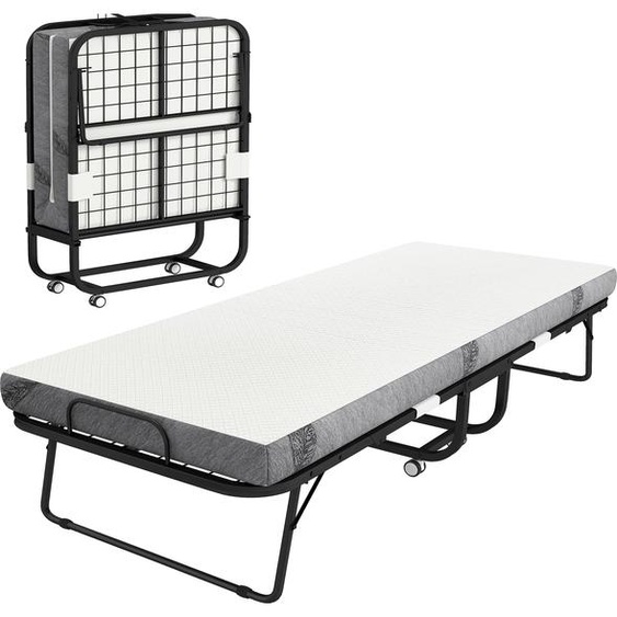 Lit pliant HOMCOM 90 x 200 cm - Lit dappoint pour adultes, pliable, avec matelas en mousse de 10 cm