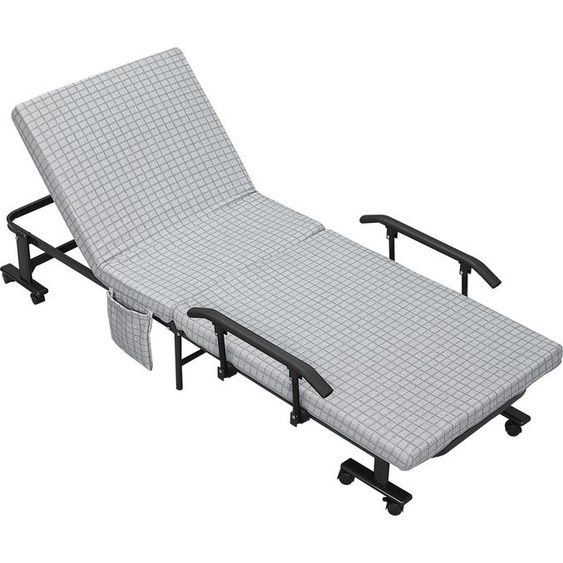 Lit pliant HOMCOM pour invités avec roulettes, lit de voyage réglable sur 5 niveaux, gris clair