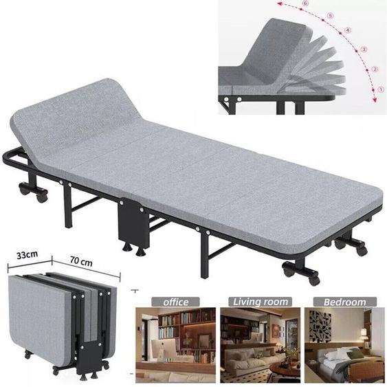 Lit Pliant Lit dAppoint avec Matelas en Mousse à Roulettes,Lit 1 Place Lit de voyage Appui-tête réglable 70x190cm Charge 150KG