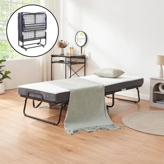 Lit pliant métallique Borjavle avec matelas à mémoire de forme 200 x 90 cm enroulable max. 150 kg Noir